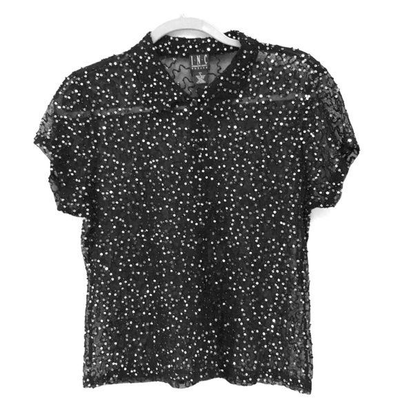 INC International Concepts Tops - INC Petite Sequined Black Blouse L NWOT